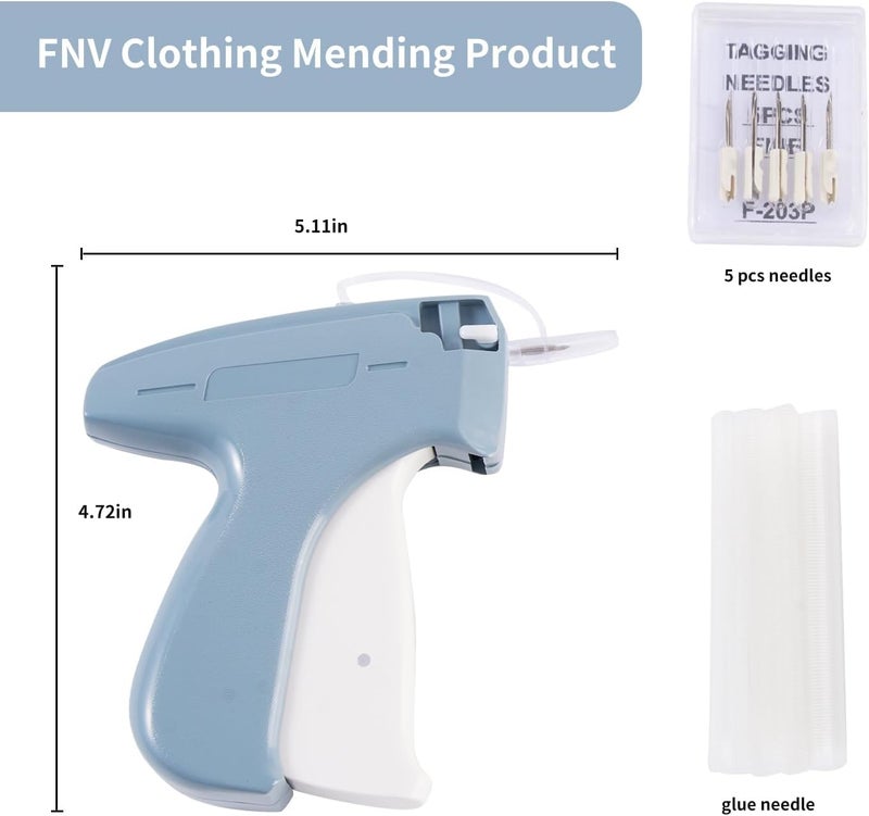 FNV Quicker Clothing Fixer, Stitch Gun for Clothes, Quicker Sewing Gun for Cloth, Mini Sewing Stitch Machine with 6 Needles, 1000 Black&1000 White Fasteners (Light Blue) - Image 2
